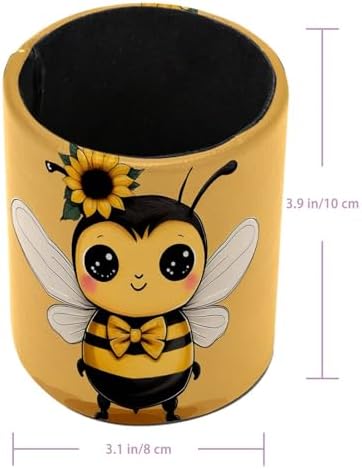 Bee Pen Holder Pencil Organizer Cute Pencil Cup Desk Decor Makeup Brush Holder PU Multifunctional Office Supplies for Home Classroom School