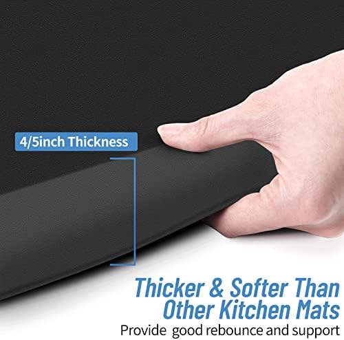 4/5 Inch Thick Kitchen Mat - Cushioned Anti Fatigue Mats for Kitchen Floor - Easy to Clean, Water Resistant, Non-Slip Kitchen Rug for Sink, Office, Kitchen (17''x24'' Black) (Pack of 4)