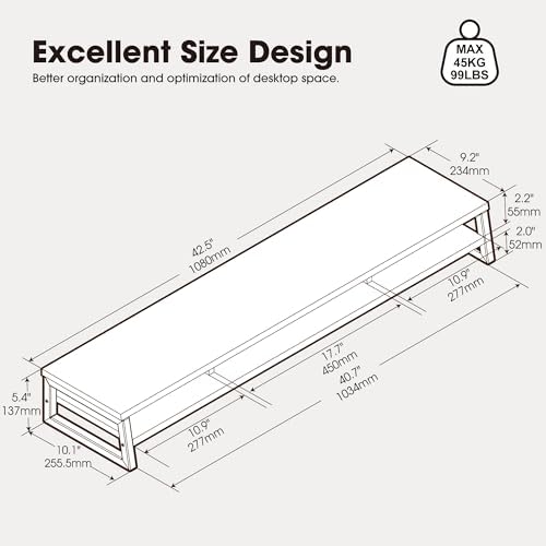 Fenge Dual Monitor Riser for Desk, Open Shelf with 3 Storage Compartments