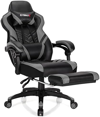 GYMAX Gaming Chair, Ergonomic Computer Chair with Footrest, Linkage Armrests & Lumbar Cushion, Big Wide High Back Video Gaming Chair, Reclining Office Rolling Chair for Adult/Teens (Gray)