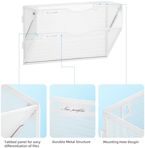 Marbrasse Wall File Holder 2-Tier Hanging Wall File Organizer, Mesh Mail Holder for Papers, Wall Mount File Clipboard & Magazine Organizer Great for Office Home (White)