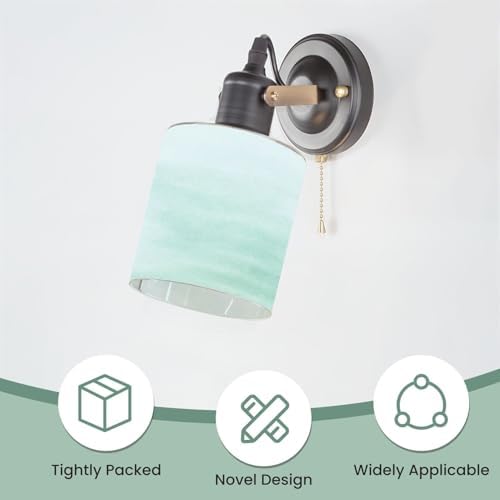 2 Pack Cylinder Glass Lamp Shade Teal Blue Ombre Watercolor Painted Covers with 1-5/8" Fitter Opening Light Fixture Replacement for Table Lamp Bathroom Vanity Light