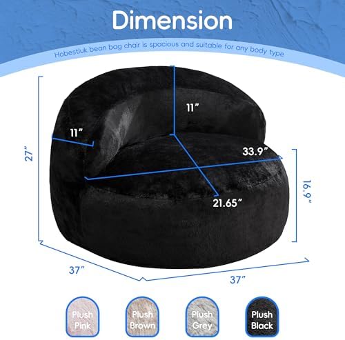 Hobestluk Giant Memory Foam Bean Bag, No-Assembly, Plush Black Single