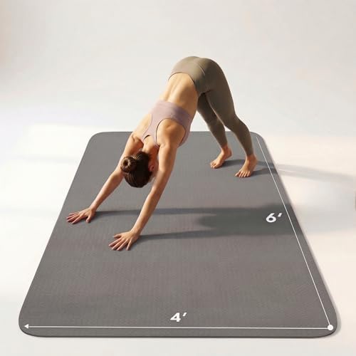 Large Yoga Mat 6'x 4'（72”x 48”）—1/4" &1/3" Extra Wide Exercise Mat 183cm x 122cm Large Exercise Mat Big Home Yoga Mat Pilates Mat,Non Slip,Thick,TPE Workout Mat,for Women & Men, Yoga, Pilates, Gym and Floor Workouts Pilates