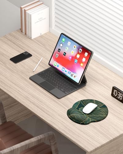 Auhoahsil Ergonomic Mouse Pad with Wrist Rest, Comfortable Silicone Non-Slip Computer Pain Relief Gel Mouse Mat with Wrist Support for Gaming, Work, Office, Women & Men, Cute Pattern, Monstera Leaves