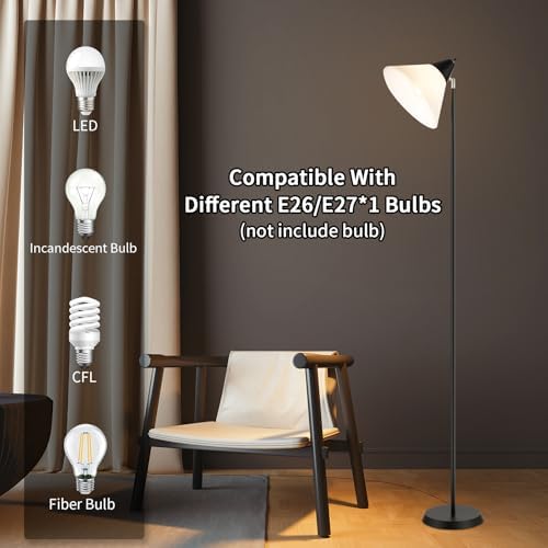 HonoDing Floor Lamp Standing Lamp Adjustable Head Arcylic Shade Floor Lamps for Living Room/Office/Bedroom (Black)