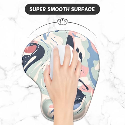ITNRSIIET Ergonomic Mouse Pad Coaster Set with Gel Wrist Support Wrist Rest Smooth Surface Non-Slip PU Base Comfortable Office Supplies Pain Relief, 9.5 x 8.3 inches, Art Style Pattern