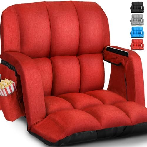 Stadium Seats with Back Support Wide, 4.7" Padded Bleacher Seat, 6-Position Reclining Bleacher Chairs with Back and Cushion, Sofa Style Ergonomic Design for Sports Games Baseball Football (22.5"Red)