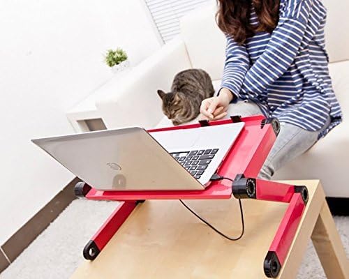 Adjustable Lap Laptop Computer Portable CPU Cooling Fan Ergonomic Vented Table Stand Desk Tray (480 * 260mm with Mouse Pad & Double Fans, Pink)