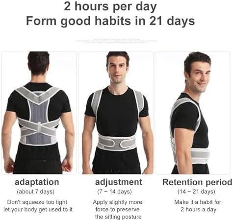 Breathable Posture Corrector for Men and Women Full Back Brace Humpback Girdle Spine Lumbar Support Belt Therapy Corset Shoulder Neck Clavicle Waist Pain Relief(Grey,M)
