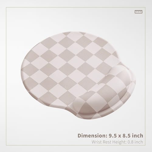 Ohocut Beige Khaki Checkered Mouse Pad with Gel Wrist Rest, Wrist Support, Ergonomic Desk Accessories for Women, Office Laptop Gaming Decor, Cute Aesthetic Check Design