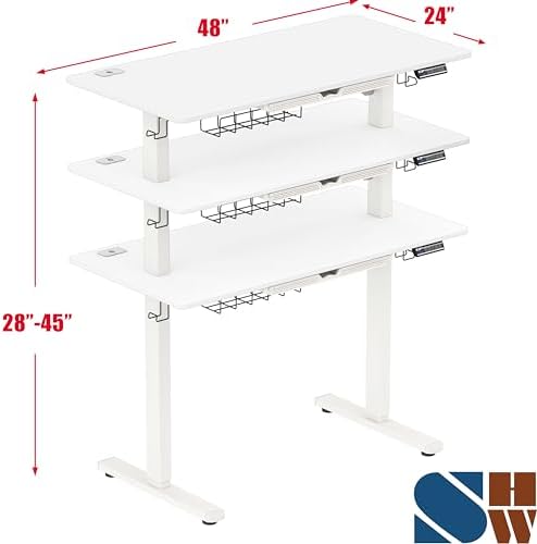 SHW 48-Inch Electric Height Adjustable Standing Desk w/Drawer, White