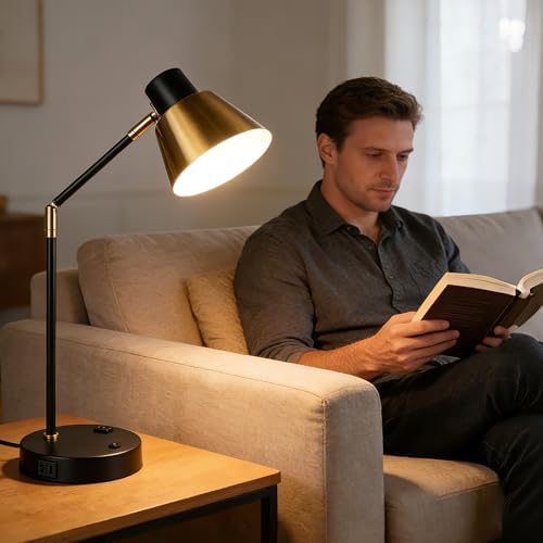 Modern Desk Lamp with USB & AC Outlet,270° Swivel (Bulb Not Included)