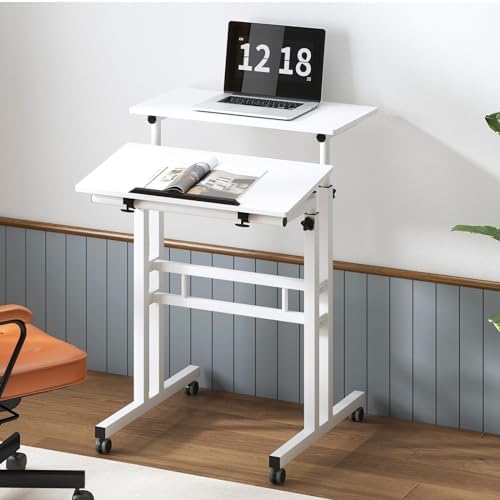 soges Height Adjustable Mobile Standing Desk, White