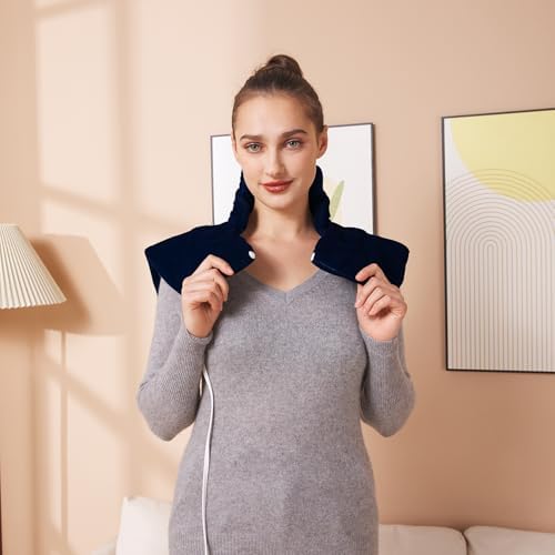 Ruqiji 19" x 24" Weighted Neck&Shoulder Heating Pad, 2.5lbs with 12 Temperature Settings&Countdown Timer,Pain Relief for Neck/Shoulders/Menstrual Pain(Navy Blue)