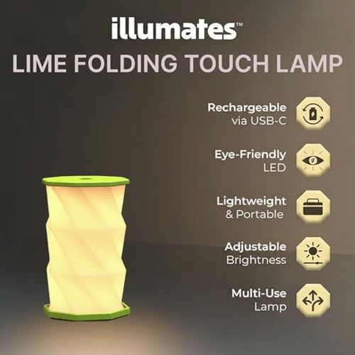 Origami Expanding Foldable LED Desk Lamp – USB Rechargeable & Portable - Dimmable Touch Control Light with Adjustable Height up to 5 1/2 for Office, Travel, Bedside - Sleek & Modern Design (Lime)