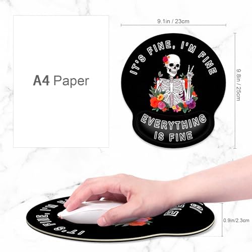 ITNRSIIET Ergonomic Mouse Pad with Wrist Support Wrist Rest Smooth Surface Non-Slip Rubber Base Comfortable Office Supplies Pain Relief, 9.8 x 9.1 inches, Flower Skull