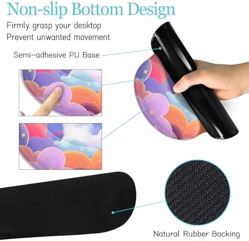 LIMKRIAN Purple Mouse Pad Large Desk Mat Set, Kawaii Clouds Ergonomic Mouse Pad with Wrist Rest Keyboard Wrist Support XXL Mousepad Cup Coaster Set, Cute Purple Office Desk Accessories Decor Supplies