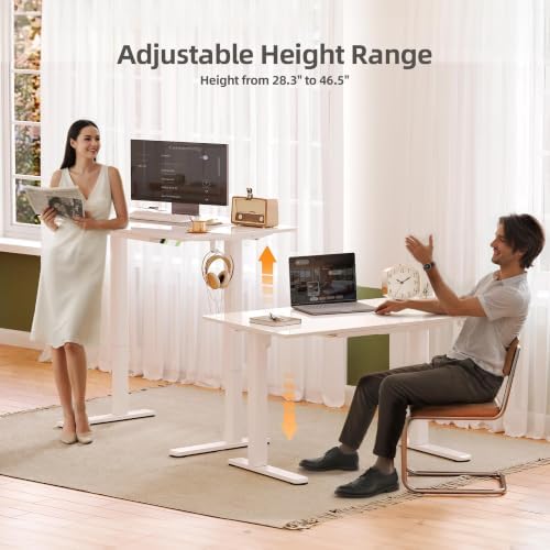 INNOVAR Glass Standing Desk with Drawers 40×24 Inch Super White