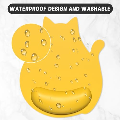 Ergonomic Mouse Pad with Wrist Rest, Cute Cat Memory Foam Padded Pain Relief Non-Slip Wrist Support Mouse Mat for Gaming Work Computer Laptop, Funny Office Supplies Desk Accessory, Yellow