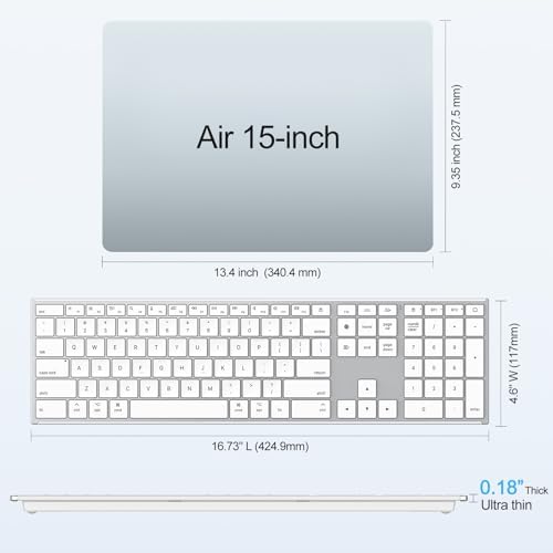 OMOTON Full Size Wireless Keyboard for Mac, Metal Frame, Silver