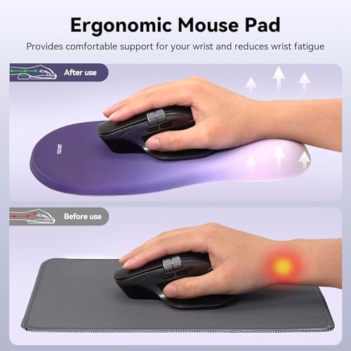 TECKNET Ergonomic Mouse Pad with Wrist Rest, Smooth Surface & Non-Slip Base