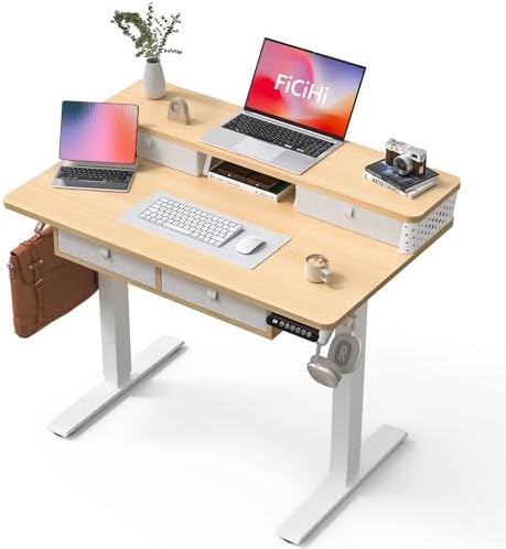 FiCiHi 40x24 Inch Electric Standing Desk, 4 Drawers, Adjustable Height Desk