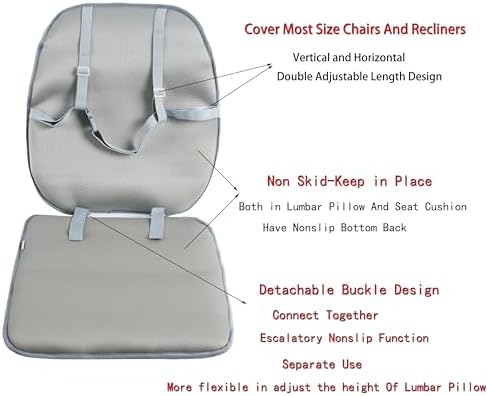 ALIBO Large Size Nonslip Back Support Cushion Low Back Pain Relief Pillow Seat Cushion with Lumbar Rest for Office Chair,Recliner,Rocking Chair,Wheelchair,Auto Car with Long Adjustable Straps