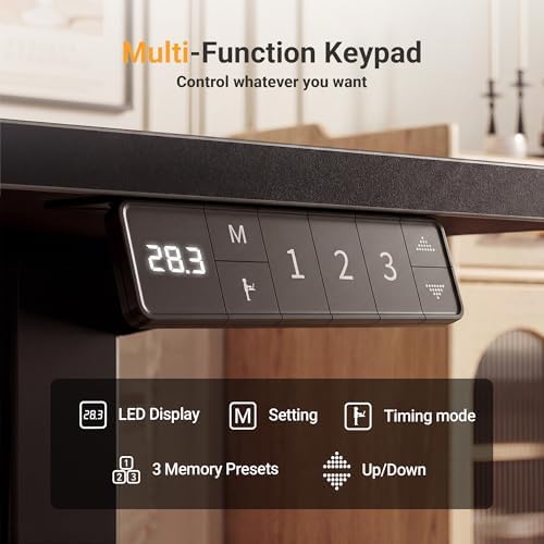 YDN Electric Standing Desk Adjustable Height, 63 x 24 Inches Sit Stand up Desk with Memory Presets & Cable Management, Home Office Desk for Office & Computer Workstation, Black Frame/Black Top