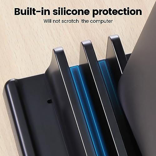 3-Slot Vertical Laptop Stand Holder,Adjustable ABS Plastic Desktop Notebook Dock,Vertical Laptop Stand Space-Saving for All MacBook/Surface/Samsung/HP/Dell/Chrome Book