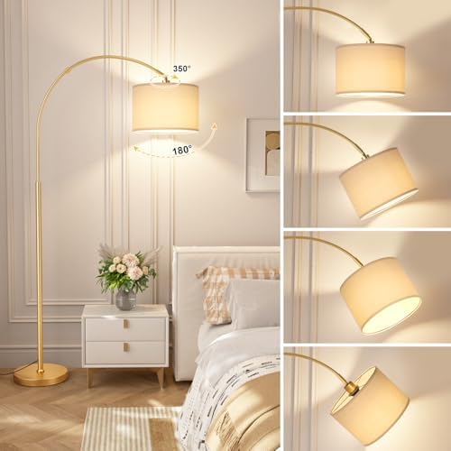 Ambimall Dimmable Arc Floor Lamp with Remote, Color Temp Adjustable, Gold