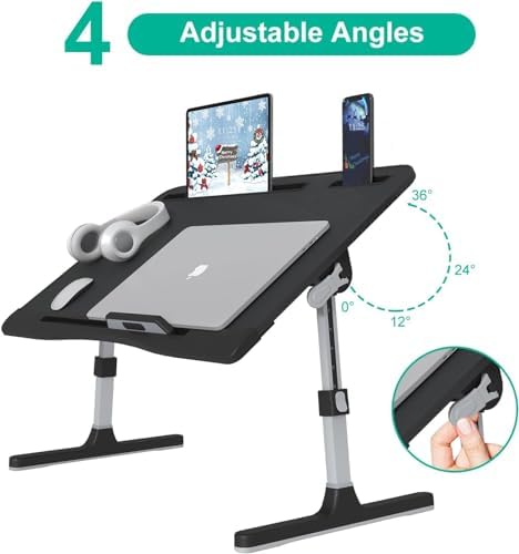 KLEAR Laptop Bed Tray Desk with Adjustable Height & Angle, No Drawer, Black