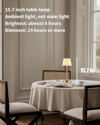 KDG Gold Cordless LED Table Lamps Set of 2, Beige Fabric Shade Desk Lamps