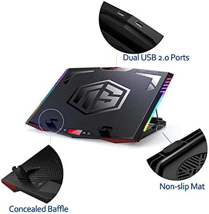 MeFee RGB Laptop Cooling Pad for 15.6-21 Inch Professional Gaming Laptop Cooler with 6 Quiet Fans and Button Control, Pure Metal Panel Portable Cooler