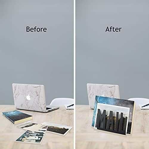 Desktop Letter Holder, Two-Sided Designs Black Metal Desktop Cutout Mail Letter Holder, Letter Sorter Envelope Holder for Home Office School, Bill Filling Paper Document