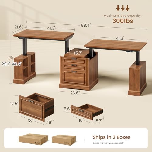 SEDETA 98.4'' Standing Two Person Desk with 3 Drawers, Storage Cabinet