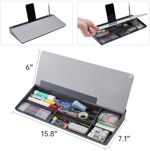 TSJ OFFICE Desktop Whiteboard Dry-Erase-Board - Computer Keyboard Stand White Board Surface Pad with Drawer, Desk Organizers with Accessories for Office, Home, School Supplies - Complete Grey