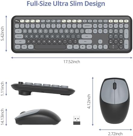 surmen Cute Keyboard and Mouse Wireless, Full-Size Retro Typewriter Wireless Silent Colorful Keyboard Low-Noise 2.4GHz for Home and Office (6-Gradient Dark)