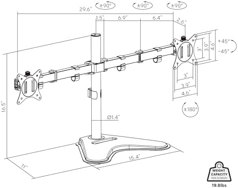 Mount-It! Dual Monitor Desk Stand Mount for 2 Screens VESA 75x75 & 100x100