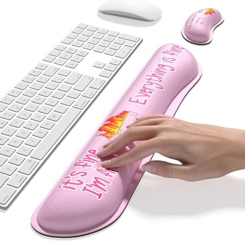Dapesuom Enlarge Keyboard Wrist Rest, Memory Foam Wrist Cushion for Desk Mats Support, Typing Pain Relief Keyboard Mouse Pad Rests Set with Non-Slip Base for Gaming Laptop Computer, Pink Dumpster