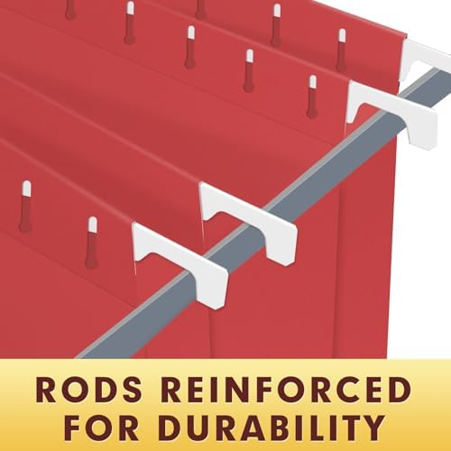 HERKKA Hanging File Folders, 30 Pack Reinforced Letter Size Hanging Folders, Designed for Bulky Files, Filing Cabinet, 1/5-Cut Adjustable Tabs (Red)