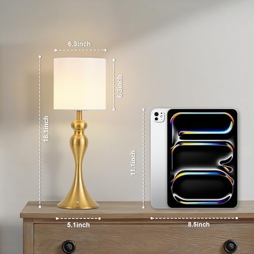 Cordless Table Lamp Rechargeable, Battery Fabric Bedside Touch Light, Brass