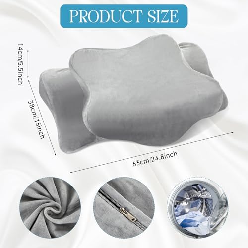 Hahafelt Cervical Neck Pillow Case Plush with Zipper, Gray, Queen Size