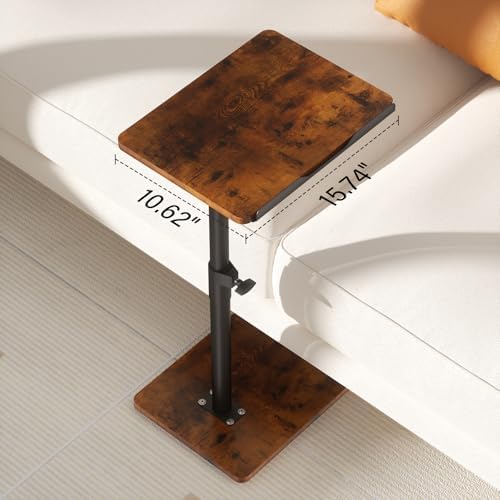 YUHFERA Sofa Armrest Tray Table for Couch - 360° Swivel Height Adjustable End for Small Spaces, Snack Side Table for Bed or Chair with Phone & Tablet Slot (Rich,Angle Adjustable)