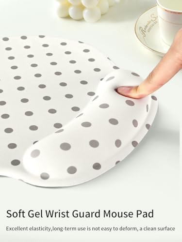 Seorsok Cute Polka Dot Mouse Pad with Gel Wrist Support Mouse Pad,Ergonomic Aesthetic,Comfortable Mousepad for Office Game Work Computer,Pain Relief Mousepad with Non-Slip Silicone Base,Beige