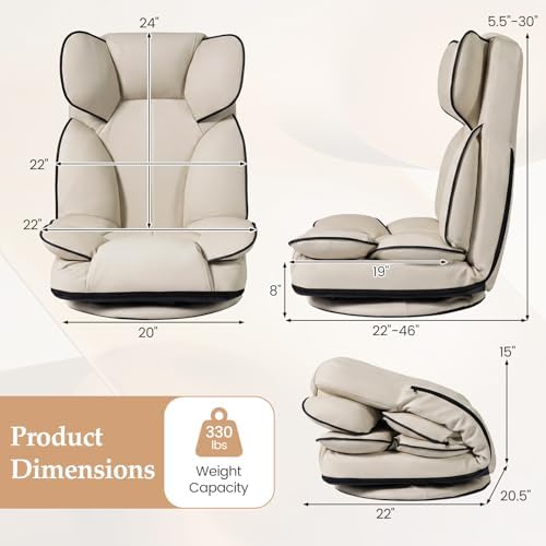 GIANTEX 360° Swivel Floor Gaming Chair, Folding Lazy Lounger Couch (Beige)