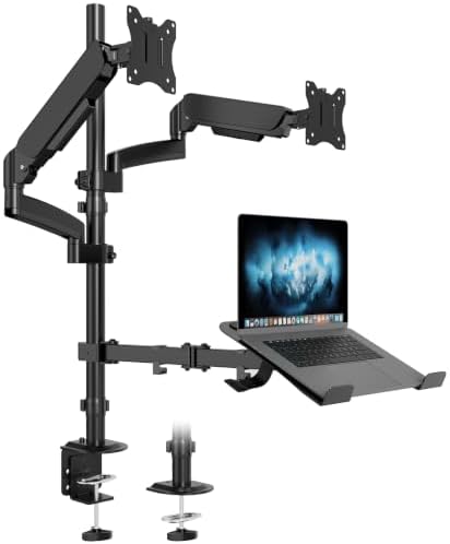 Dual Monitor and Laptop Mount Stand, Fits 32" Screens & 17" Laptops