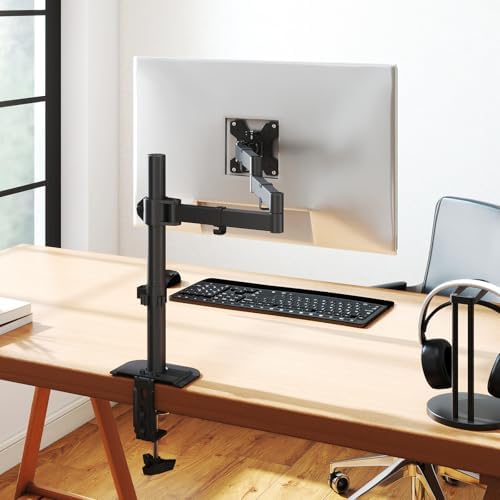 suptek Single Monitor Arm, Universal 3 Tier Arm Fully Adjustable Pole Mount Bracket Monitor Mounting for 13 to 27 inch Screen, Weight up to 22lbs, Mounting Holes 75x75mm to 100x100mm,Black
