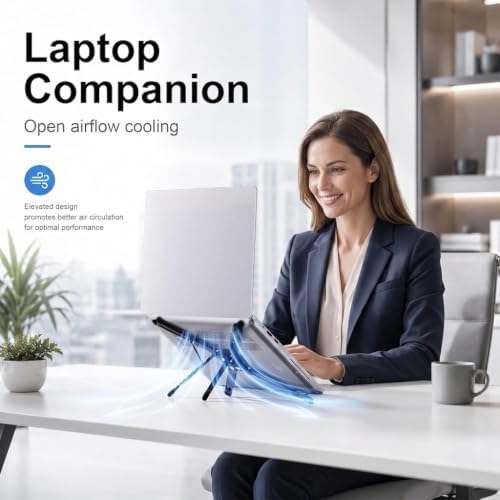 3-in-1 Laptop Stand with Magnetic Phone Holder, 8-Level Adjustable Ergonomic Aluminum Riser, Portable Computer Stand for Desk, Compatible with 10-17" MacBook & Laptops, iPhone 12-16 with MagSafe