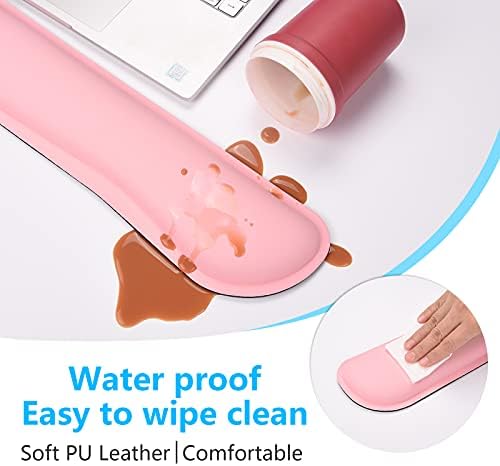 Dapesuom Keyboard Wrist Rest Set, Cute PU Leather Wrist Cushion for Computer Keyboard and Mousepad, Memory Foam Mouse Pad Rests Support with Non-Slip Base for Typing Pain Relief, Laptop, Pink